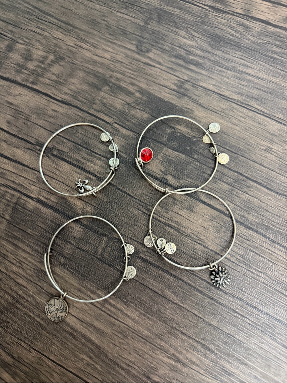 Alex & Ani Silver-Tone Charm Bangle Bracelets, adjustable, set of four